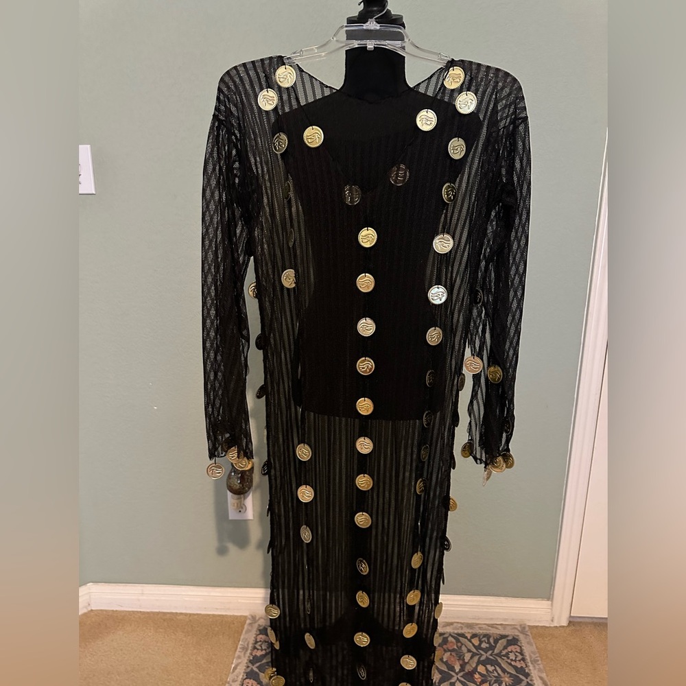 Elegant Egyptian Mesh Folk black Dress with‎ coins .Sz Standard (very stretchy)